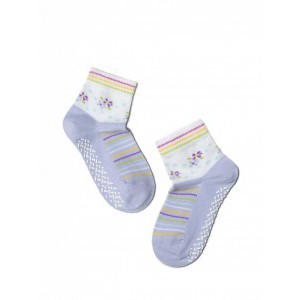 Носки хлопковые Антискользящие Цветы Бледно-фиолетовый, 12 см