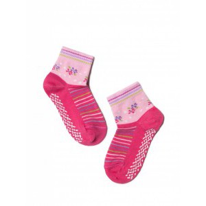 Носки хлопковые Антискользящие Цветы Розовый, 14 см