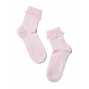 Носки хлопковые с кружевной лентой розовый, 14 см